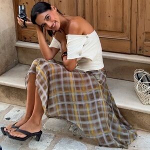 NWT Zara Plaid Midi Skirt